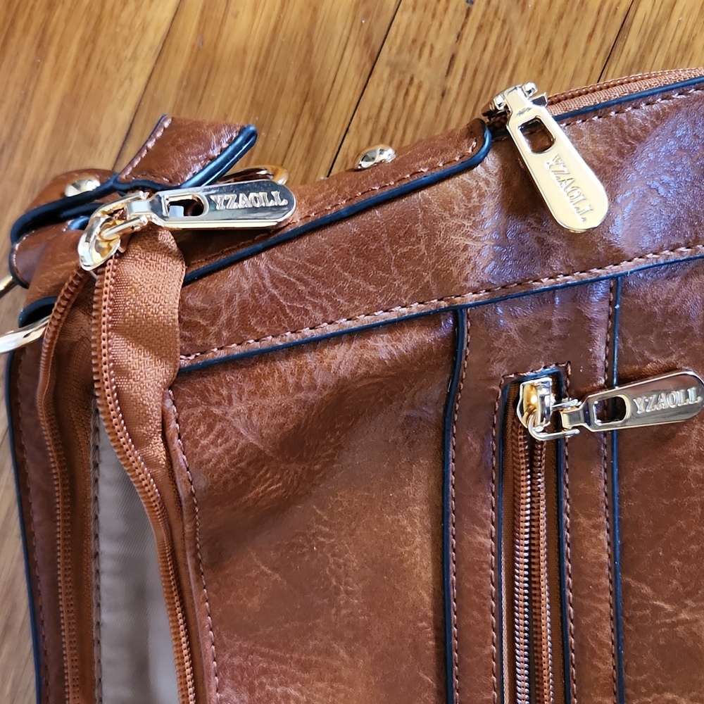 YZAOLL Brown Vegan Synthetic Leather Shoulder Bag Purse NWT - Picture 8 of 8